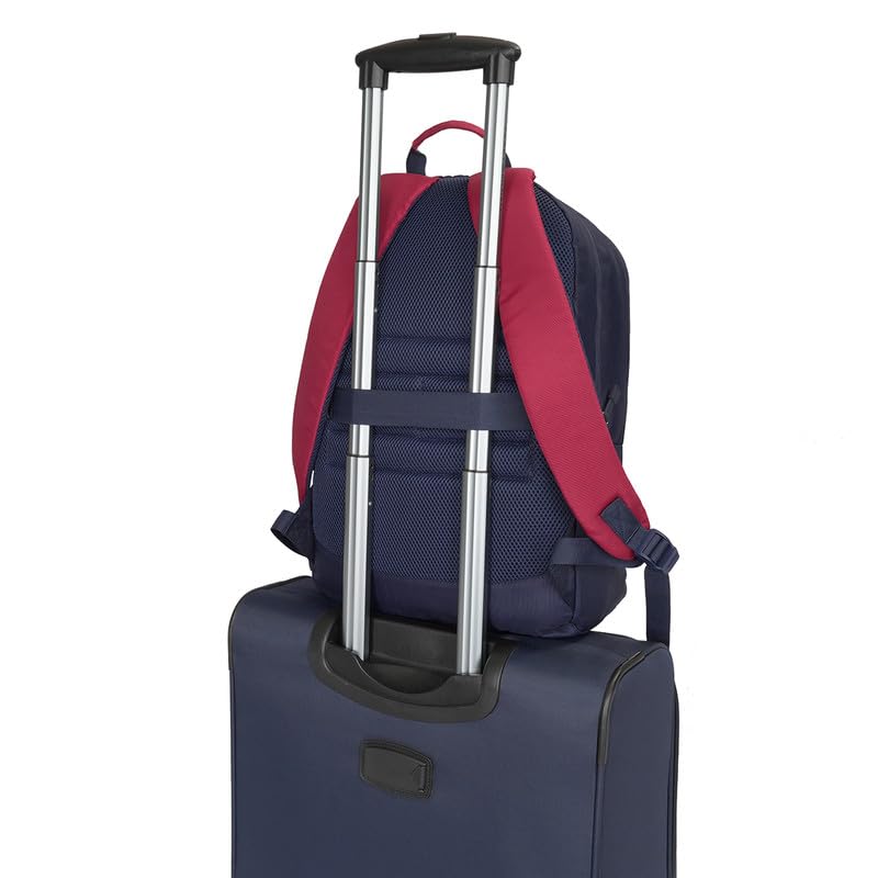 Image of Tommy Hilfiger Bradenton Unisex Casual Backpack - Navy+Burgundy | 23 Capacity | Polyester | Padded & Adjustable | No. Of Compartment: 2 | Zipper Closure