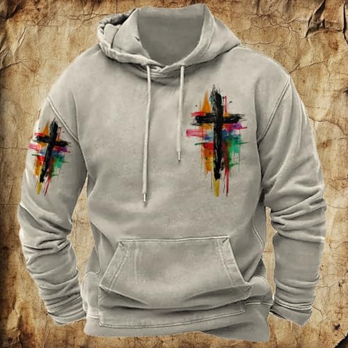 HOTYD Men's Christian Hoodies Pullover Retro Jesus Print Hooded Sweatshirts Casual Long Sleeve Drawstring Faith Hoodies2