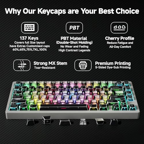 Image of 137 Versatile PBT Keycaps, No Tearing, Never Fade & Non-Slip, Black & White RGB Backlit Keycaps for Mechanical Keyboard (Typing, Gaming, Anime Passion), Ergonomic (Doubleshot MX, Fit All Layout)