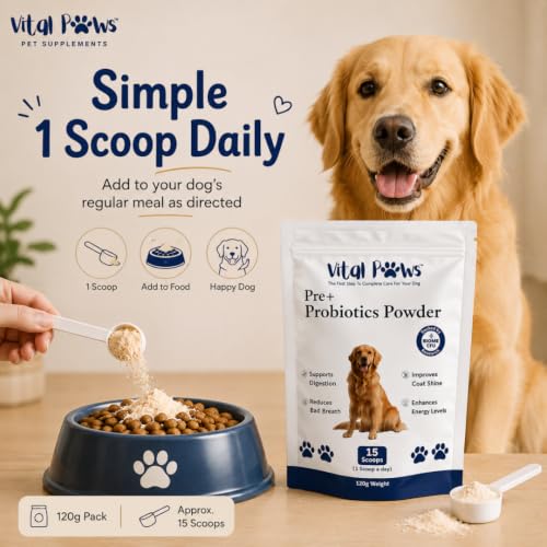Image of Probiotics for Dogs, Pre + Probiotic Powder Chicken Flavour, 4 Billion CFU Dog Gut Health Supplement, Supports Digestion, Coat Shine, Bad Breath & Daily Food Mixing, 120g