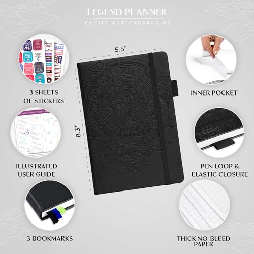 Image of Legend Planner Undated, Weekly & Daily Goal Journal, A5 Black