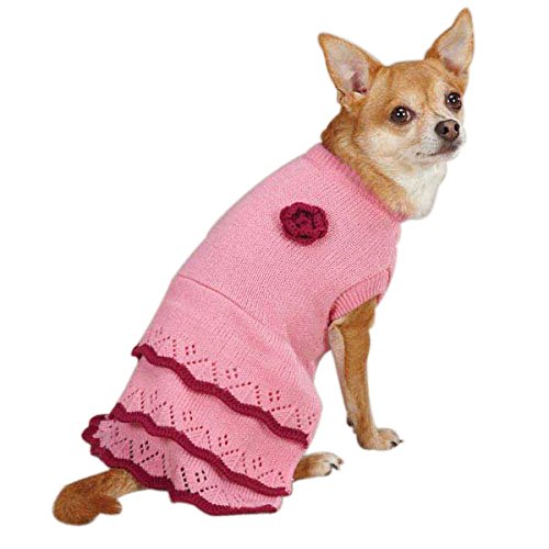 Robe rose pour petit chien fragile tricot en maille acrylique