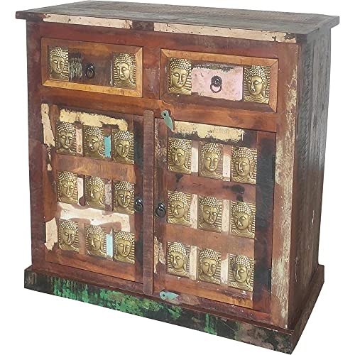 ETNIC ART - Credenza Indiana in Legno di Recupero con decori Buddha-90x90x40-JARX-9C