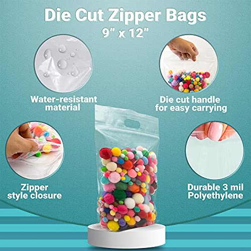 APQ 1500 Pack Die Cut Zipper Bags 9 x 12 Thickness 3 Mil, 3 inch Lip. Clear Poly Handle Bags 9x12. Polyethylene Industrial Plastic Bags for Food Service, Health Needs.