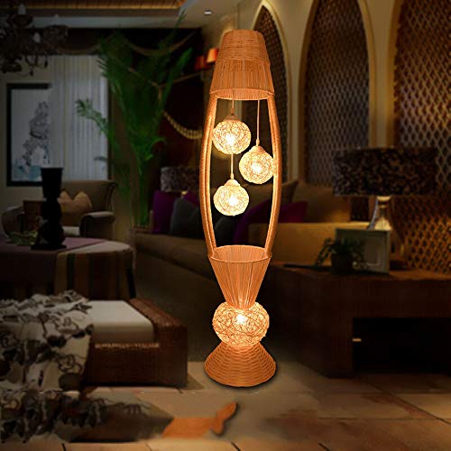 CYLAMP Lampe sur Pied de Salon, E27 Lampe de Salon Moderne, 4 Lumières, Lampadaire en Rotin Tricoté Main pour Lampe de Chevet Chambre à Coucher, Bureau, Balcon, Couloir