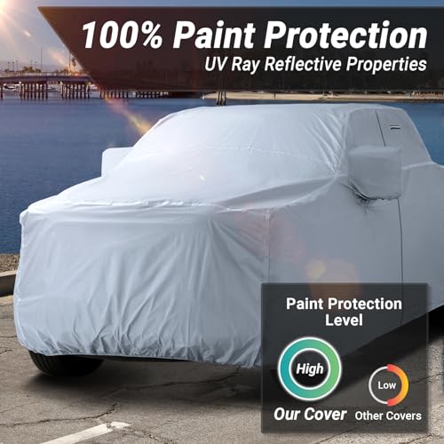 Image of iCarCover 100-Layer Premium Truck Car Cover Waterproof All Weather, Rain Snow UV Protection Full Car Covers, F-250 350 450, Ram 2500, Silverado Sierra 2500HD 3500HD, Size T74 (See Size Chart)