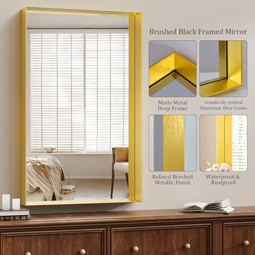 Image of Koonmi Bathroom Wall Mirror, 47x30 Gold Mirror for Over Sink