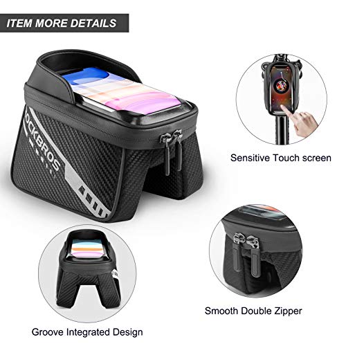 Rockbros Bike Phone Front Frame Bag Top Tube Bike Bag Bicycle Handlebar Bag Cell Phone Holder Mount Bag Cycling Accessories Storage Pouch For Phone 11 12 Pro Xs Max Xr Below 7.2” #TOP4