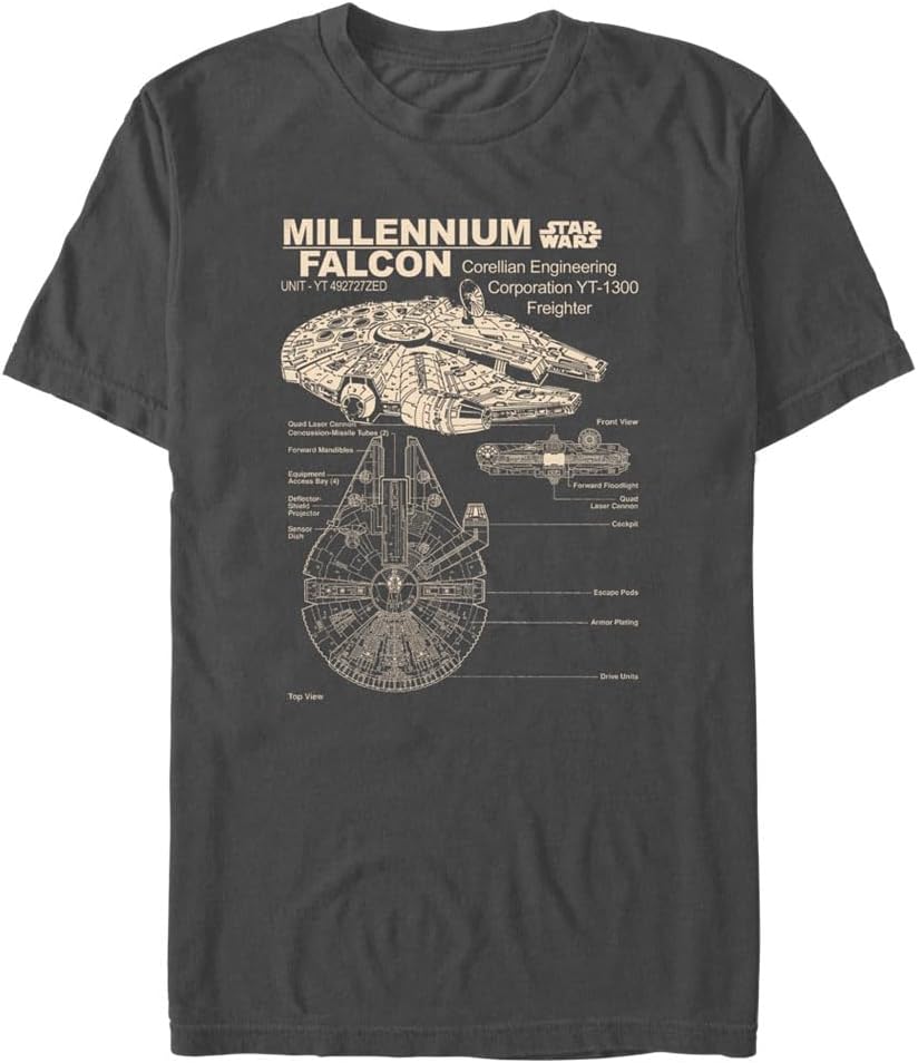 STAR WARS Men's Millennium Falcon Detailed Drawing TShirt