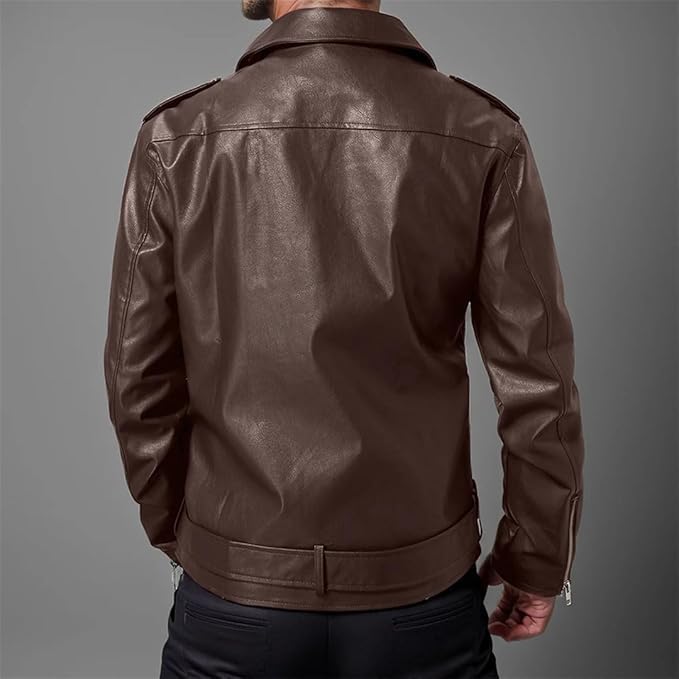 Chaqueta bomber de cuero casual para hombre miniatura 2