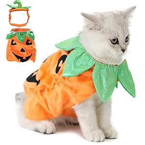 Legendog Cat Halloween Costume,Cat Halloween Apparel Pumpkin Design Funny Pet Clothing Halloween Cat Outfit with Pumpkin Headwear for Cats and Puppy