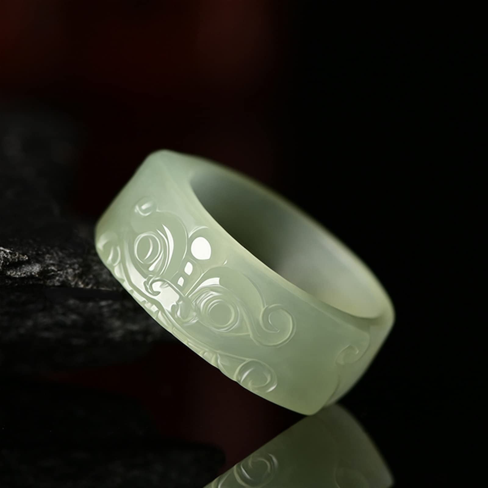 WBDWWTD Natürlicher grüner Hetian-Jade-Ring, handgeschnitzter Jadeit-Jade-Ring für Damen und Herren, Naturstein, echter Jade-Schmuck, Jade-Geschenkschmuck (Ringgröße: 9)
