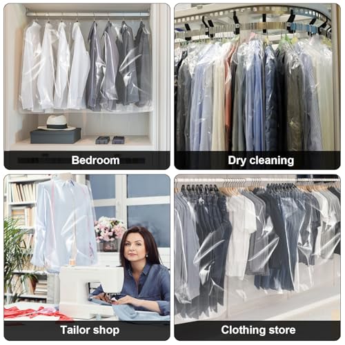 Ysimple 20 Stück Kleidersäcke, Transparent Kunststoff Kleidersack 60x140cm, Hängen Kleiderschutzhülle Wiederverwendbar, Staubdicht Kleiderschutzhüllen, Kleiderhülle für Mäntel, Jacken, Kleider