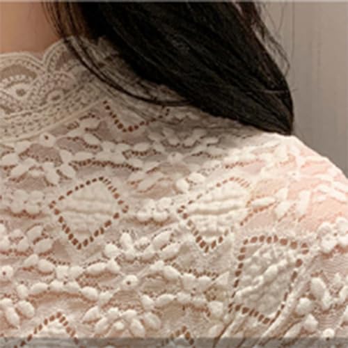 Generisch Jogging - Camiseta térmica de encaje para mujer con cuello alto, Blanco, L