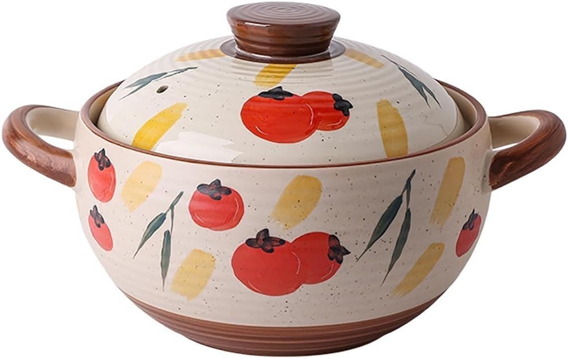 Soup Bowl,Ceramic Soup Serving Pot,Chinese Ceramic Casserole Dish, Clay Pot, Earthen Pot Cookware with Lid, Stockpot for Stew, Soup, Steam, Oven Safe-Heat(Red,4.5L)
