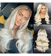 Mscathy 4/60 Ombre Platinum Blonde Lace Front Wigs Human Hair Body Wave Pre Plucked 180 Density B...