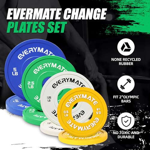 Image of EVERYMATE Change Weight Plates 1.25LB 2.5LB 5LB Set Fractional Plate Olympic Bumper Plates for Cross Training Bumper Weight Plates Steel Insert Strength Training Weight Plates