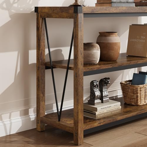 Farmhouse Console Table, 47 Inch Narrow Long Entryway Table with Storage, 3 Tier Wood Console Table for Living Room, Skinny Sofa Tables Behind Couch, Rustic Hallway Table for Entryway