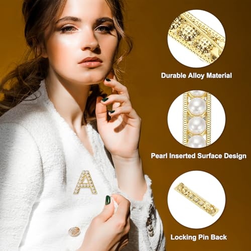 Image of PATIKIL Letter Brooch Pins, Pearl Initial Alphabet Letter Lapel Badges Pin for Women Men Girl Wife Suits