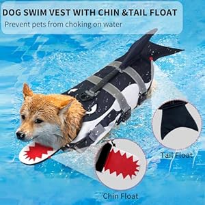 Dog life jacket vest for swimming boating shark large swim vests with chin floatreflective striperescue handle   cucciolini doodles