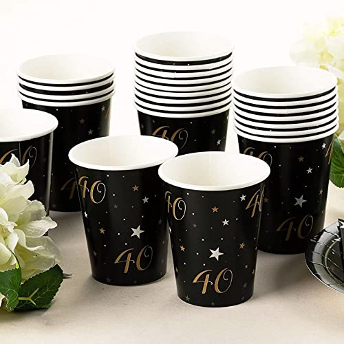 144 Piece 40Th Birthday Party Supplies Set For Men, Women, Serves 24 Paper Plates And Napkins, Cups, Cutlery, Black And Gold Disposable Set For 40 Birthday Decorations #TOP3