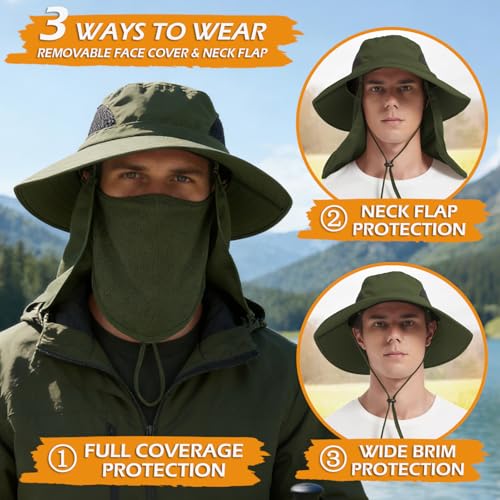 Image of Wide Brim Sun Bucket Hat, Waterproof Boonie Hat for Men & Women | UPF 50+ UV Protection, Adjustable Fit, Chin Strap & Sweatband, Foldable Durable for Fishing Hiking Garden Beach