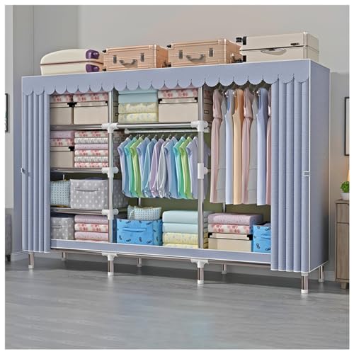 Armoire de placard portable bleue à 2 tringles et 5 compartiments - 2