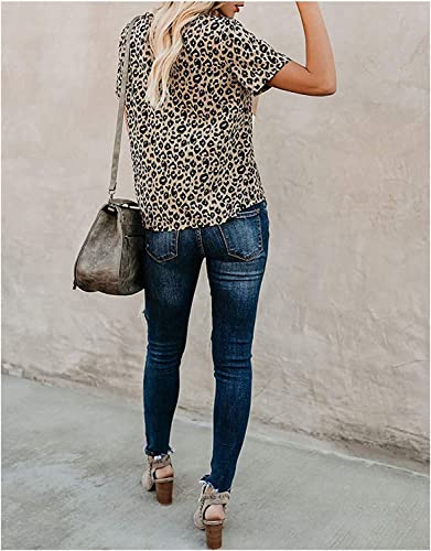 Leopard Print Tops for Women Long Sleeve Crew Neck Patchwork T Shirt Blouse2