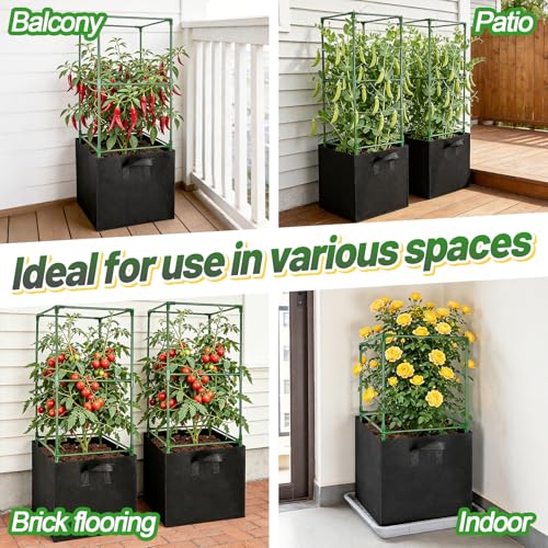 Image of ANPHSIN Sturdy Square Tomato Cage with Movable 17 Gal Grow Bags, 3 Sets