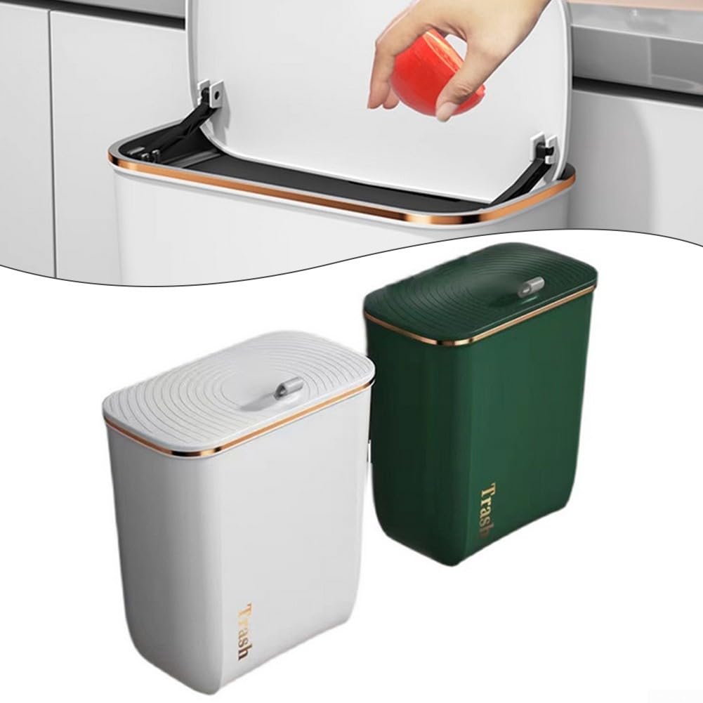 Poubelle suspendue de 9 L avec couvercle pour portes d'armoires et placards pour cuisine, salle de bain et sous évier (vert)