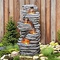 Jocoevol 40" Outdoor Water Fountain with LED Lights - 5-Tier Cascading Rock Waterfall Fountain, Natural Rock Look, Ideal for Garden, Landscaping, Patio, Balconies and Yard Decor