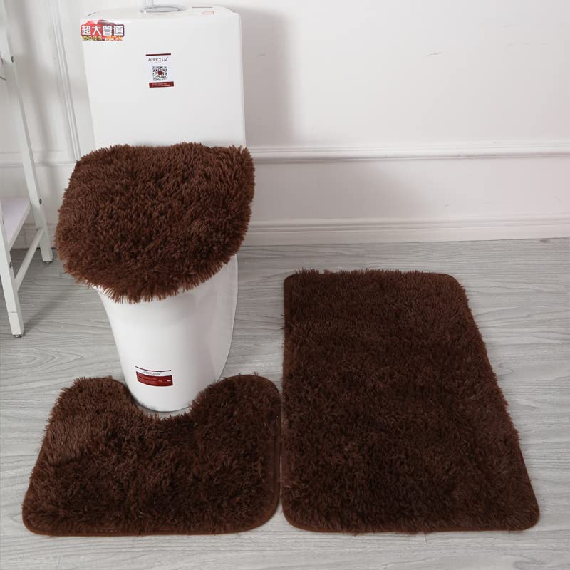 Lot de 2 ensembles de 3 pièces de salle de bain de style simple, couleur unie, tapis de salle de bain absorbant l'eau pour douche (rouge vif)
