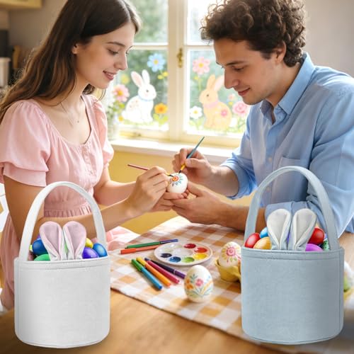 4 Stück Osterkörbchen mit Henkel, Osternester zum Befüllen, Ostertasche Hase mit Ohren zum Befüllen, Personalisierte Osterkörbchen - Osternest mit Hasenohren - perfekte Frühlingsdekoration