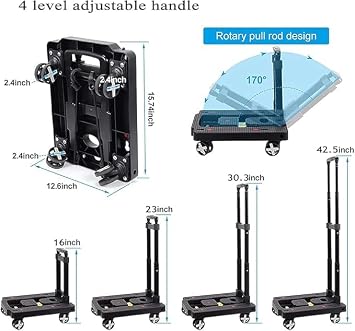 XINGHE Sack Barrow, Aluminium Hand Truck, 50 Kg/110 Lb Load Capacity, Integrated Tensioning Straps, With Retractable Handle, Large Smooth-Running Wheels with Soft Tread (Black4)
