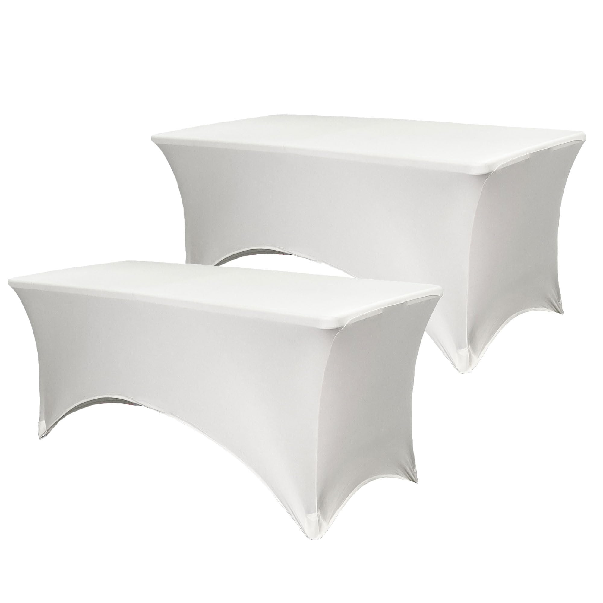 YOUR CHAIR COVERS - Pack of 2 Stretch Spandex Table Cover for 4 Ft Rectangular Tables, 48" Length x 30" Width x 30" Height Fitted Tablecloth for Standard Folding Tables - White