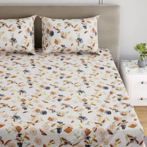 Image of Dreamscape Microfibre Wrinkle & Fade Resistant Double Bedsheet with 2 Pillow Covers - (Size 87 x 94 inches, TC, Colour - Cream)