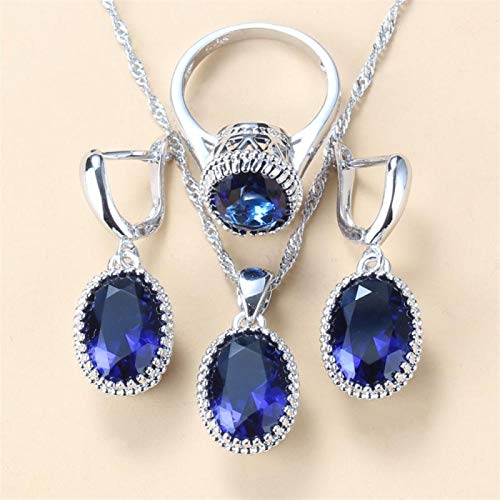 WJCRYPD Sterling Silver Jewelry Set, Pendant/Earring/Necklace with Cubic Zirconia for Women Clothing and Wedding Sets SurongL (Color : Blu, Size : 10)