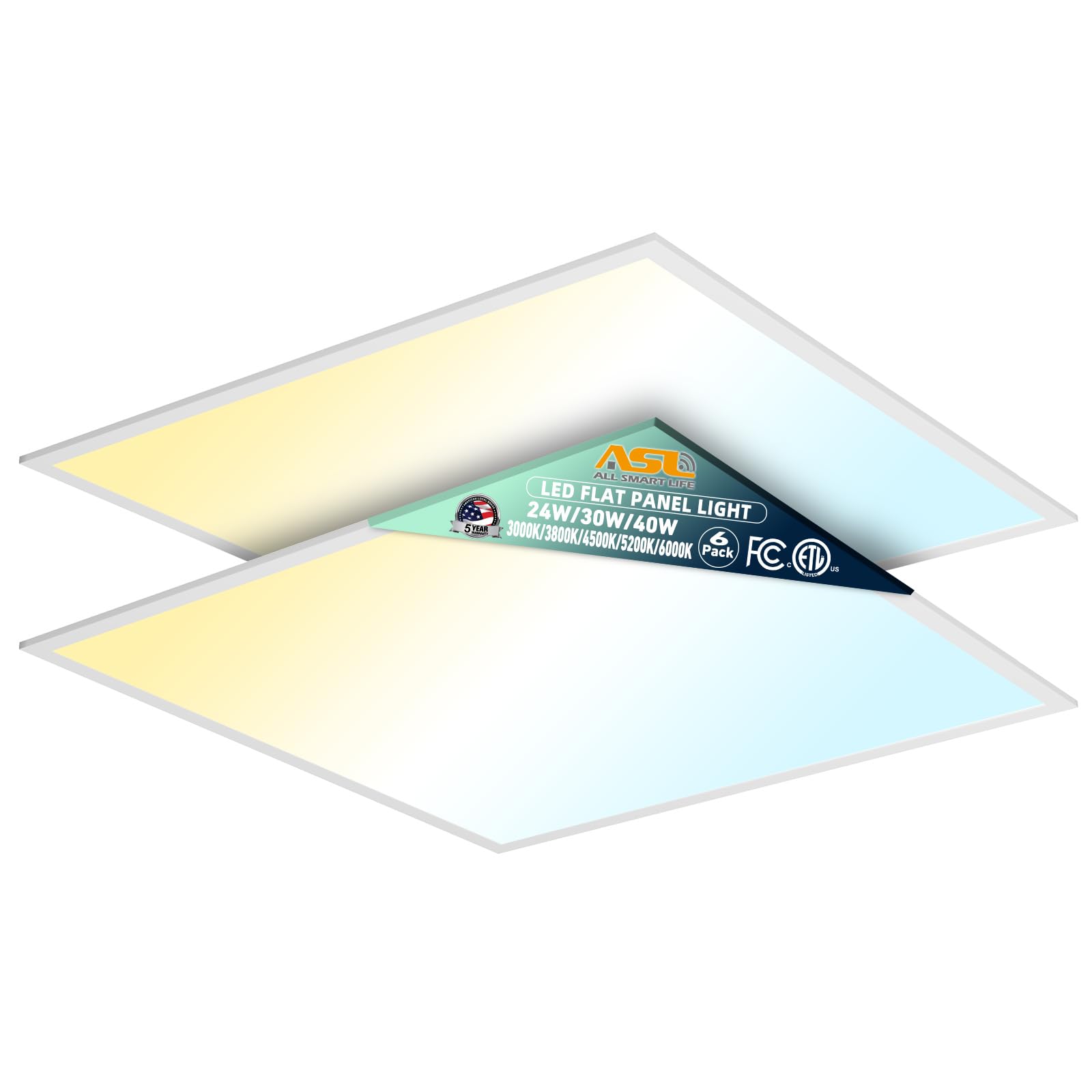 Allsmartlife 2 x 2FT LED piatto Troffer Light, 4000K-5000K-6000K regolabile, 40W/4958 lumen, 2X2 incasso retroilluminato Drop Plafoniera 0-10V dimmerabile, 100-277V 50/60Hz confezione da 2