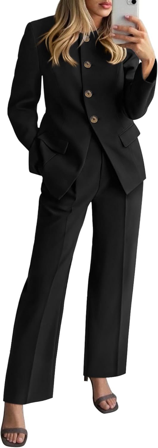 BTFBM Two Piece Set for Women Fall Fashion 2025 Business Casual Long Sleeve Blazer Jackets Wide Leg Pant Suits Pockets