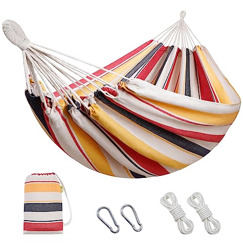 Image of HappyPicnic Double Hammock with 9.8FT2 Rope, Portable 2 Persons Hammock with Carrying Bag- Patio Hammocks Hanging Camping Bed for Patio, Backyard, Porch, Outdoor and Indoor Use