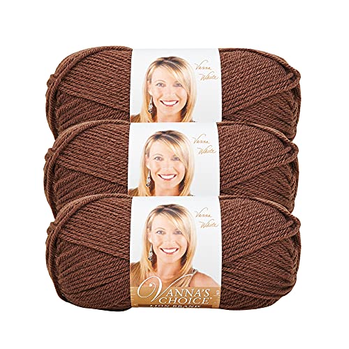 Image of Lion Brand Yarn, Vanna's Choice Crochet Yarn, Chocolate, Brown, 3 Pack | Everyday Basic Worsted Weight Acrylic Knit & Crochet Fiber for Blankets, Bags, Sweaters, Hats, Scarves
