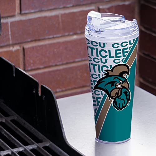 Rico-Industries-NCAA-Coastal-Carolina-Chanticleers-Standard-24oz-Acrylic-Tumbler-with-Hinged-Lid-Officially-Licensed-Double-Wall-Tumbler-with-StrawWhite