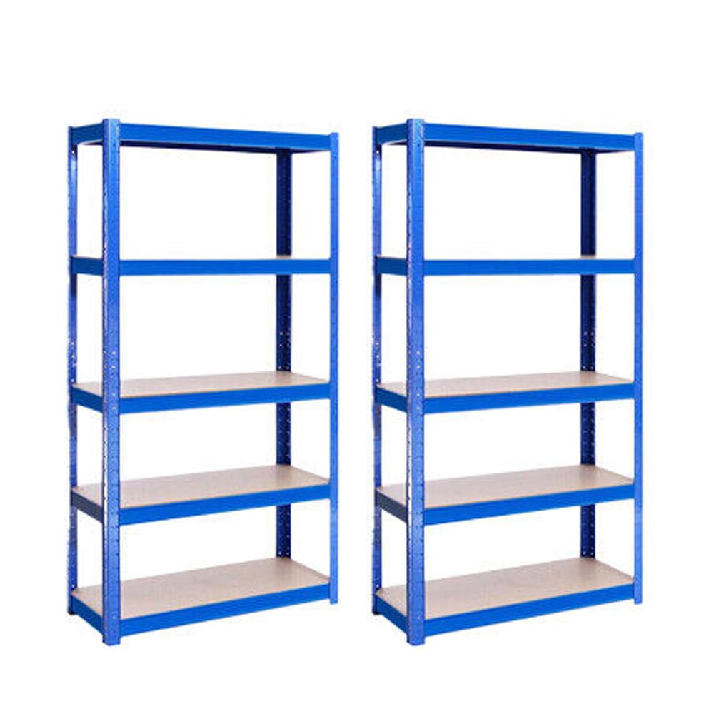 Juego de 2 estanterías de metal resistente de 170 x 75 x 30 cm, 5 estantes de almacenamiento para garaje, almacén, taller, soporta 875 kg, color azul y resistente
