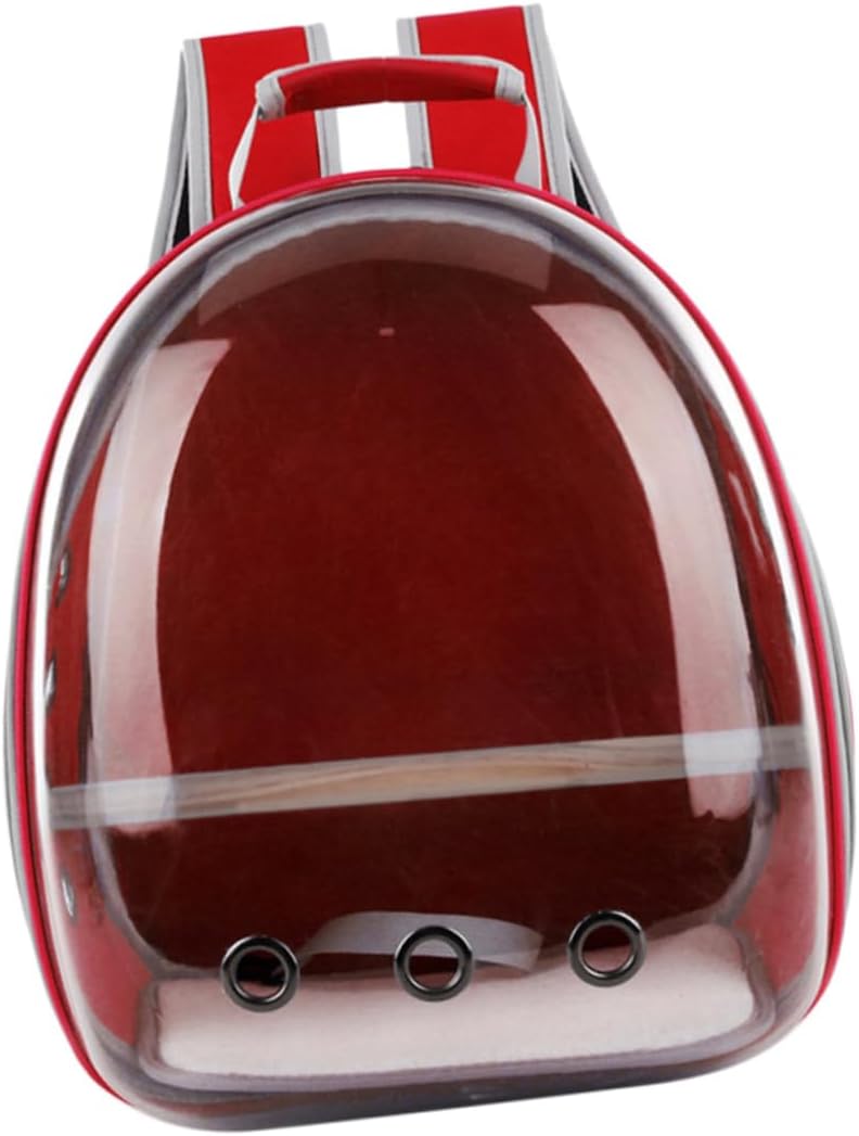 Portable Parrot Backpack Breathable Outdoor Carry Bag with Venting Comfortable Transparent Space Capsule for Birds and Design Red