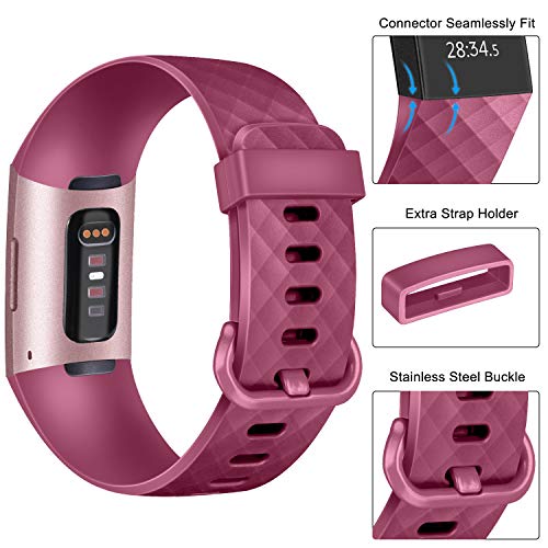 Image of Tobfit Watch Strap Compatible with Fitbit Charge 4 / Fitbit Charge 3 (Watch Not Included), Removable Soft Belts for Charge 3 /4 Wristband, Smartwatch Band for Men & Women (S,Burgundy Red)