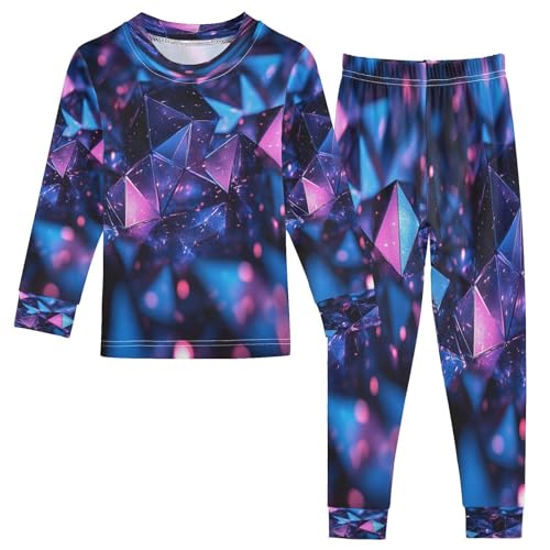 Pajama Sets Long Sleeve Abstract Structure Dark Blue Soft Comfy Sleepwear 2 Piece PJS 3-8T