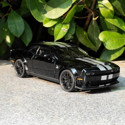 Image of 1:22 Dodge Challenger SRT Hellcat Model Car - Green Diecast Vehicle Toy with Pull Back Function, Lights & Sounds | Collectible Toy Car Model for Adults & Kids Birthday Gift (Black)