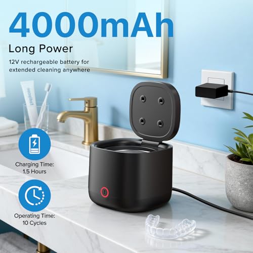 Image of Ultrasonic Retainer Cleaner with UV-C, 45kHz Rechargeable Dental Cleaning Machine 4000mAh, 200ML for Denture, Mouth Guard, Night Guard, Aligner, 3 Modes & 6 Cleaning Tablets