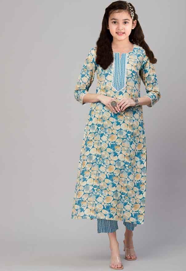 Image of Printed Ethnic Wear for Girl | Casual Wear Outfit for Girls | Girls Salwar Suit Set for Regular wear