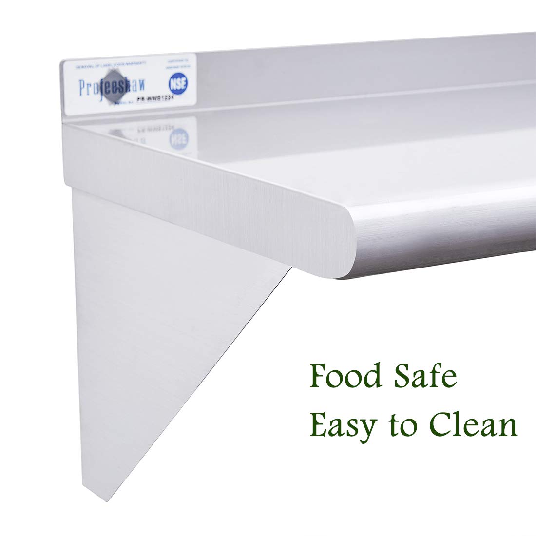 Profeeshaw Stainless Steel Shelf Wall Mounted 12”×24” NSF Certified Commercial Metal Shelving with Backsplash and 2 Brackets for Restaurant, Bar, Utility Room, Kitchen and Garage